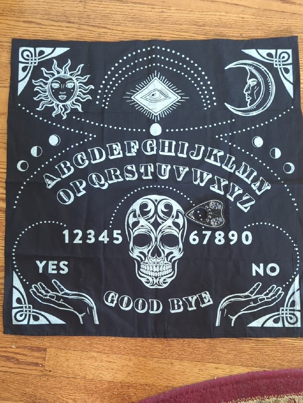 Skull Soft Ouija Board Bandana Scarf - Black and Cream With Planchette